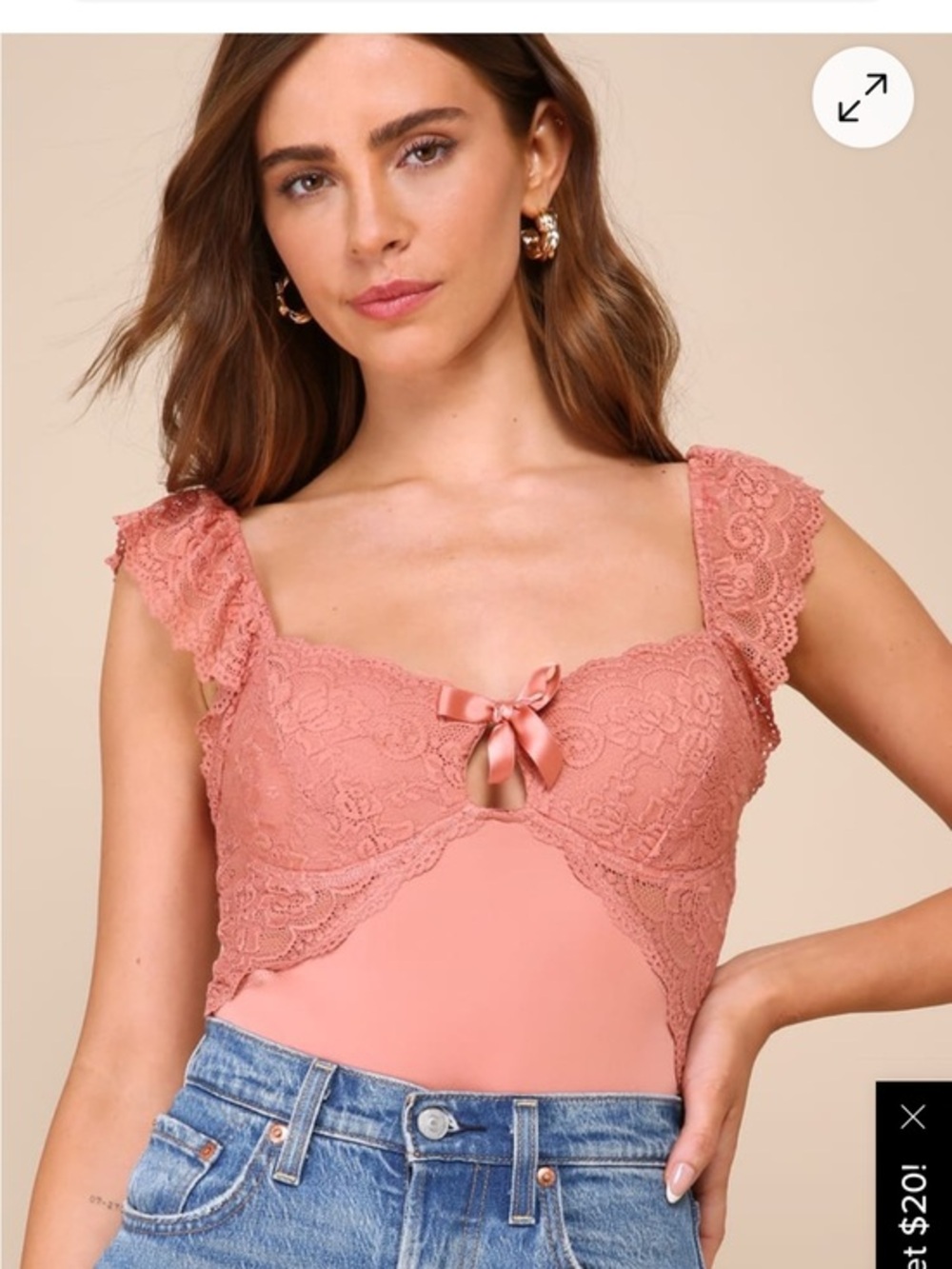 New Lulus Sultry Example Rusty Rose Lace Bustier Bodysuit